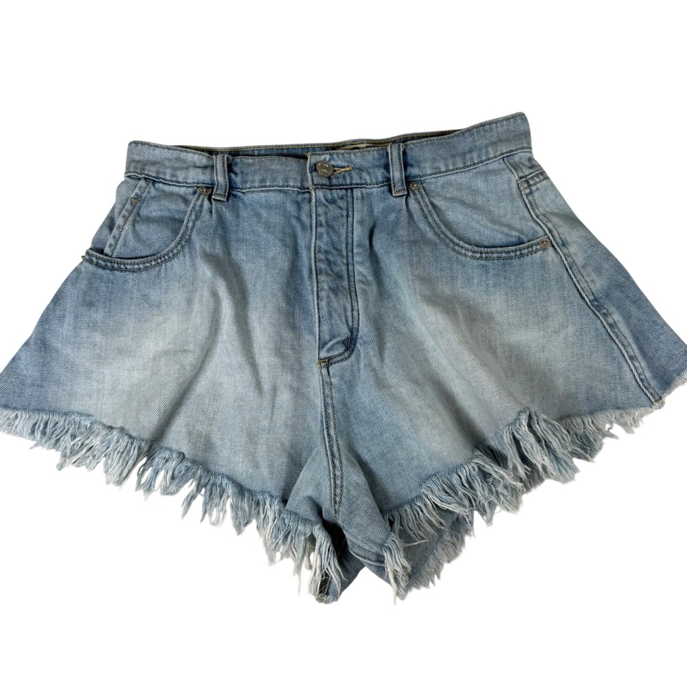We The Free Denim Shorts Womens 27 Light‎ Wash Cotton Boho Frayed Hem Festival